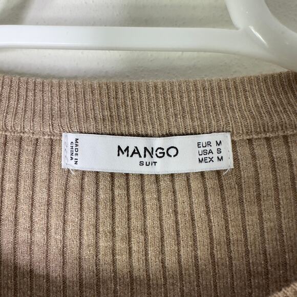 Mango Suit Women's Small‎ Sweater Dress Tan Ribbed Belted Long Sleeve GUC - Picture 3 of 4